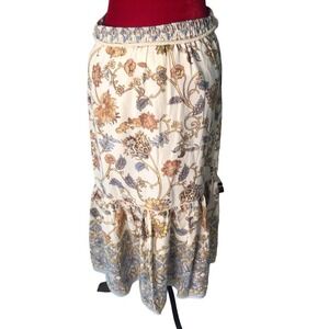 House of Harlow 1960 Skirt Women's‎ XS Cream Floral Elastic Waistband Ruffle Hem